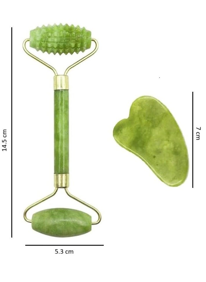 Generic Jade Face Roller Gua Sha Massager Scraper Derma Roller Facial Tools Set for Anti-aging Eye Puffiness Wrinkles Skin Tightening Face Massage Skin Care Kit  - Image 5