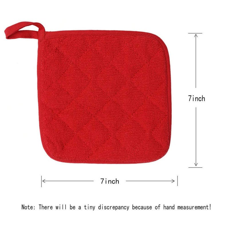GQZLUCK Cotton Pot Holders Cotton Made Machine Washable Heat Resistant Everyday Kitchen Basic Terry Pot Holder  Hot Pads  Trivet for Cooking and Baking Set of 4 (Red) - Image 5