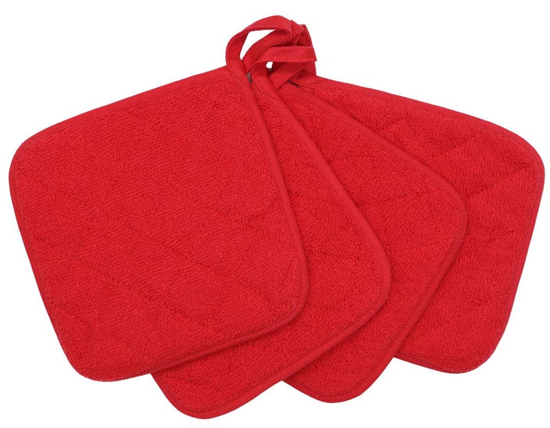 GQZLUCK Cotton Pot Holders Cotton Made Machine Washable Heat Resistant Everyday Kitchen Basic Terry Pot Holder  Hot Pads  Trivet for Cooking and Baking Set of 4 (Red) - Image 3