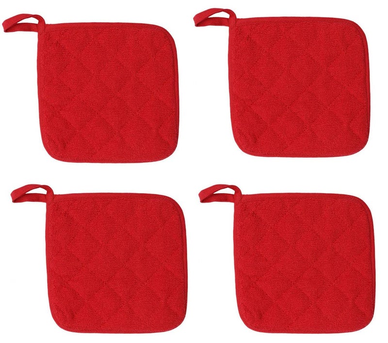 GQZLUCK Cotton Pot Holders Cotton Made Machine Washable Heat Resistant Everyday Kitchen Basic Terry Pot Holder  Hot Pads  Trivet for Cooking and Baking Set of 4 (Red) - Image 2