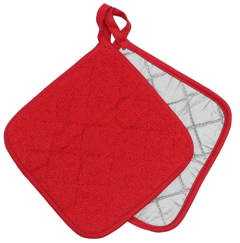 GQZLUCK Cotton Pot Holders Cotton Made Machine Washable Heat Resistant Everyday Kitchen Basic Terry Pot Holder  Hot Pads  Trivet for Cooking and Baking Set of 4 (Red) - Image 4