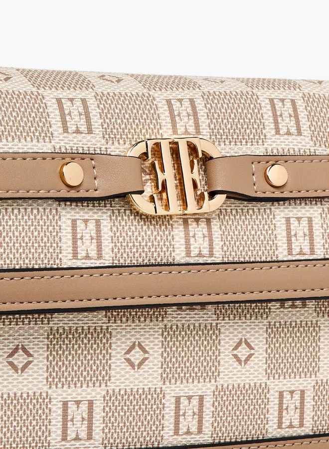 ELLE Monogram Print Crossbody Bag with Adjustable Strap and Flap Closure
