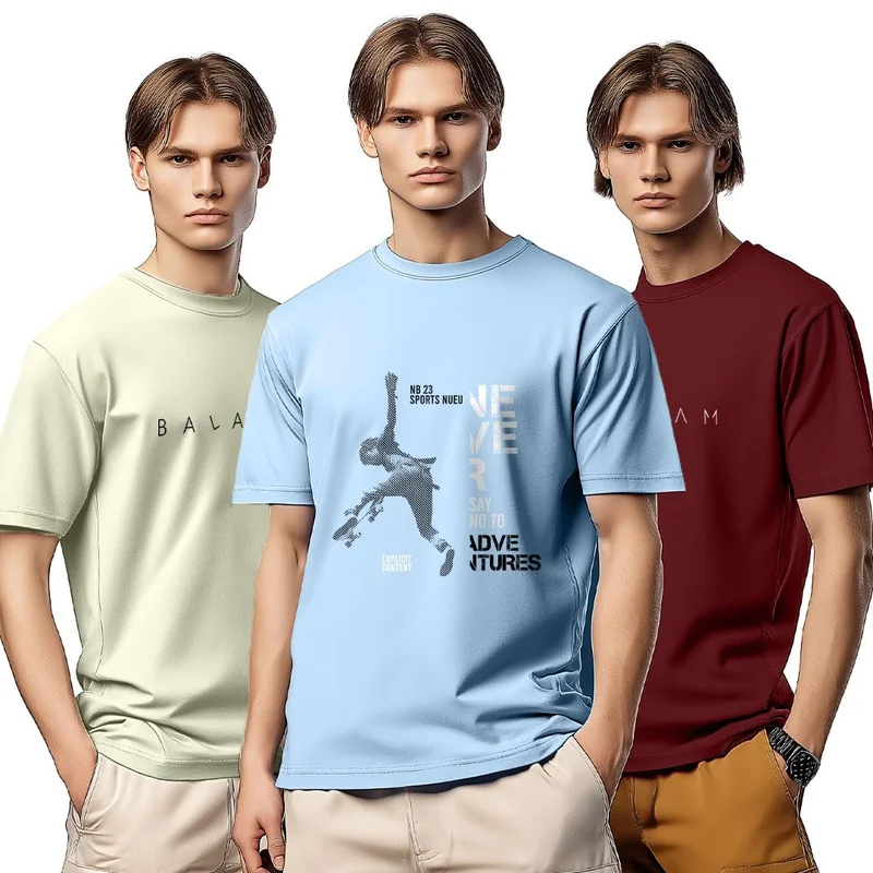 نوبيرو Cotton T-Shirts Combo Pack for Men - 3 Pieces