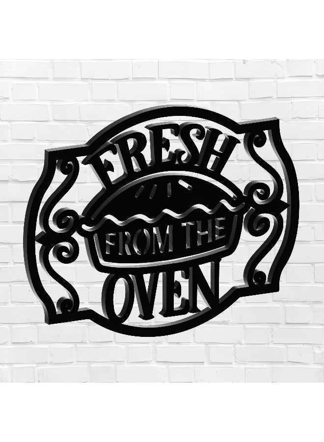 ديكور جداري خشبي عالي الجودة للمطبخ فن جداري للمطبخ بكلمة "Fresh From The Oven" مصنوع من خشب MDF الإسباني، باللون الأسود، بسماكة 6 ملم. يتميز بتصميم ثلاثي الأبعاد عصري وأنيق، مزوّد بشريط لاصق مزدوج الوجه لسهولة التركيب. جاهز للتثبيت فورًا ويمنح مطبخك لمسة فنية راقية. - Image 1