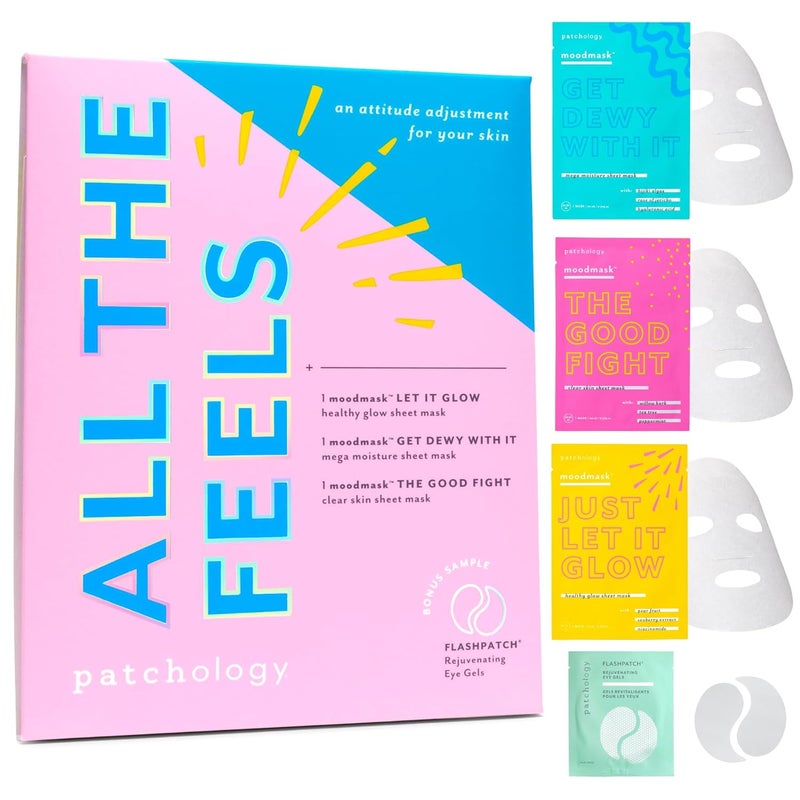 Patchology All the Feels Sheet Masks  Hydrating Face Masks for dry skin and blotchy redness Facial Sheet Mask Skincare Treatment to reduce puffiness redness and wrinkles 3 Piece Set