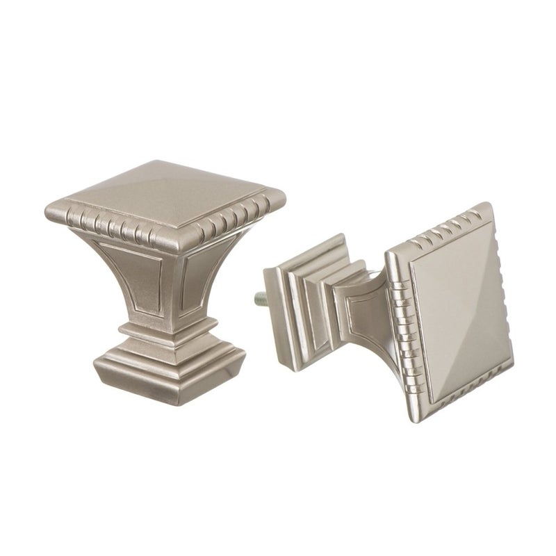 Ivilon Decorative Window Curtain Rod - Carved Square Finials, 1 1/8 in Rod, 28 to 48 in. Satin Nickel