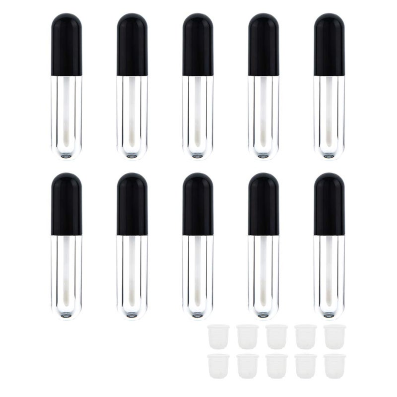 10 Pieces Round Lip Gloss Tubes with Wand 45ml Mini Lip Gloss Containers Empty Lipgloss Wand Tubes with Rubber Stoppers for Women Cosmetics DIY Black
