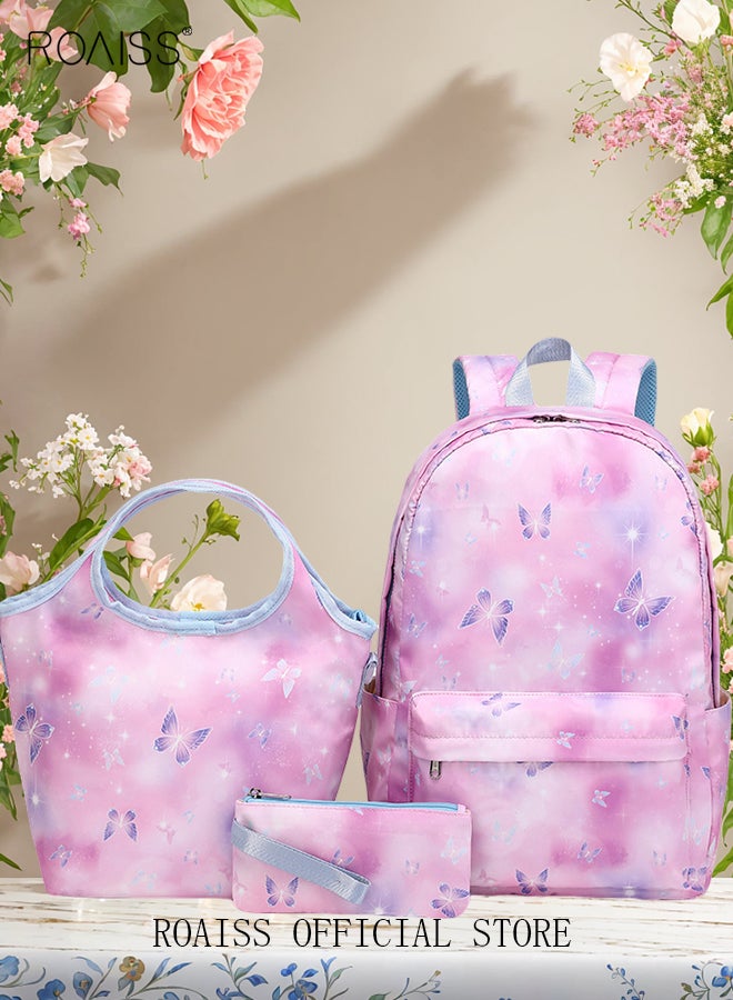 roaiss 3 Piece Backpack Set Large Capacity Waterproof and Wear Resistant Same Color Series Lunch Bag and Pencil Case Large Capacity Storage Scientific Storage Simple Style Short Distance Travel Bag Student Backpack Laptop Bag  - Image 2