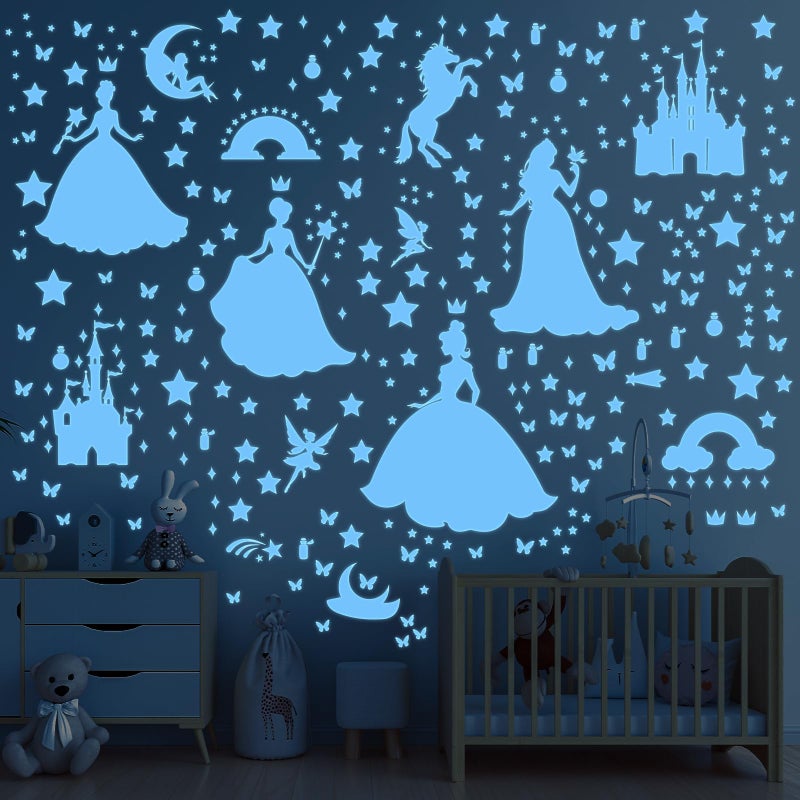 Wxiben Glow in The Dark Stars for Ceiling - 3 Pcs Wall Decals Peel and Stick Removable Fairy Ranibow Butterfly Wall Stickers Kids Girls Room Decor Bedroom Nursery Living Room Wall Decor - Image 1