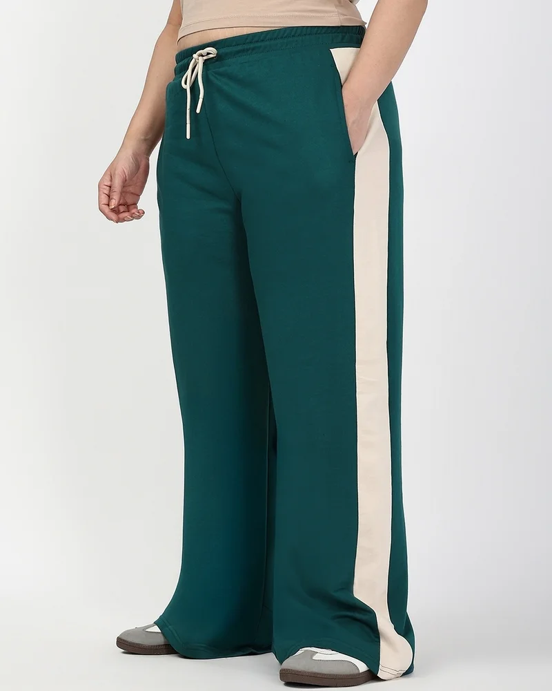 bewakoof Air 1.0 Women's Dark Sea Green Wide Leg Plus Size Track Pants