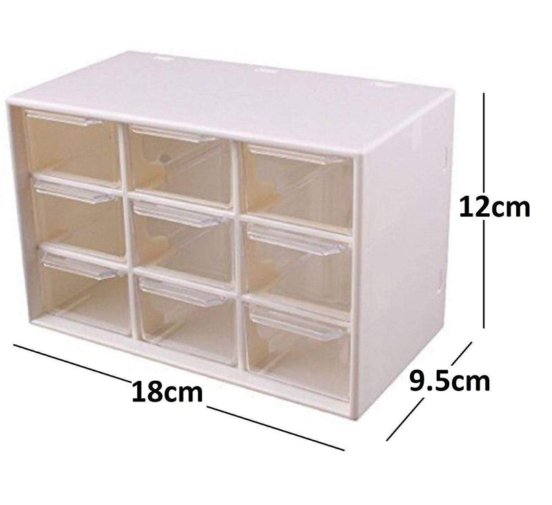 SAISAMARTH 9 Multi Drawers Storage Cabinet Organiser Desktop Organizer with 9 Lattice Mini Drawers Plastic Jewelry Box Makeup and Art Supplie Storage Organizer WHITE Rectangular - Image 2