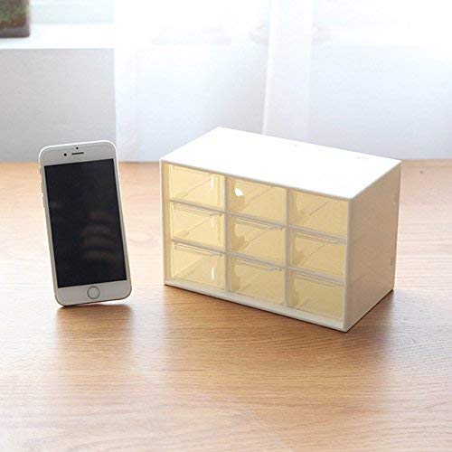 SAISAMARTH 9 Multi Drawers Storage Cabinet Organiser Desktop Organizer with 9 Lattice Mini Drawers Plastic Jewelry Box Makeup and Art Supplie Storage Organizer WHITE Rectangular - Image 3