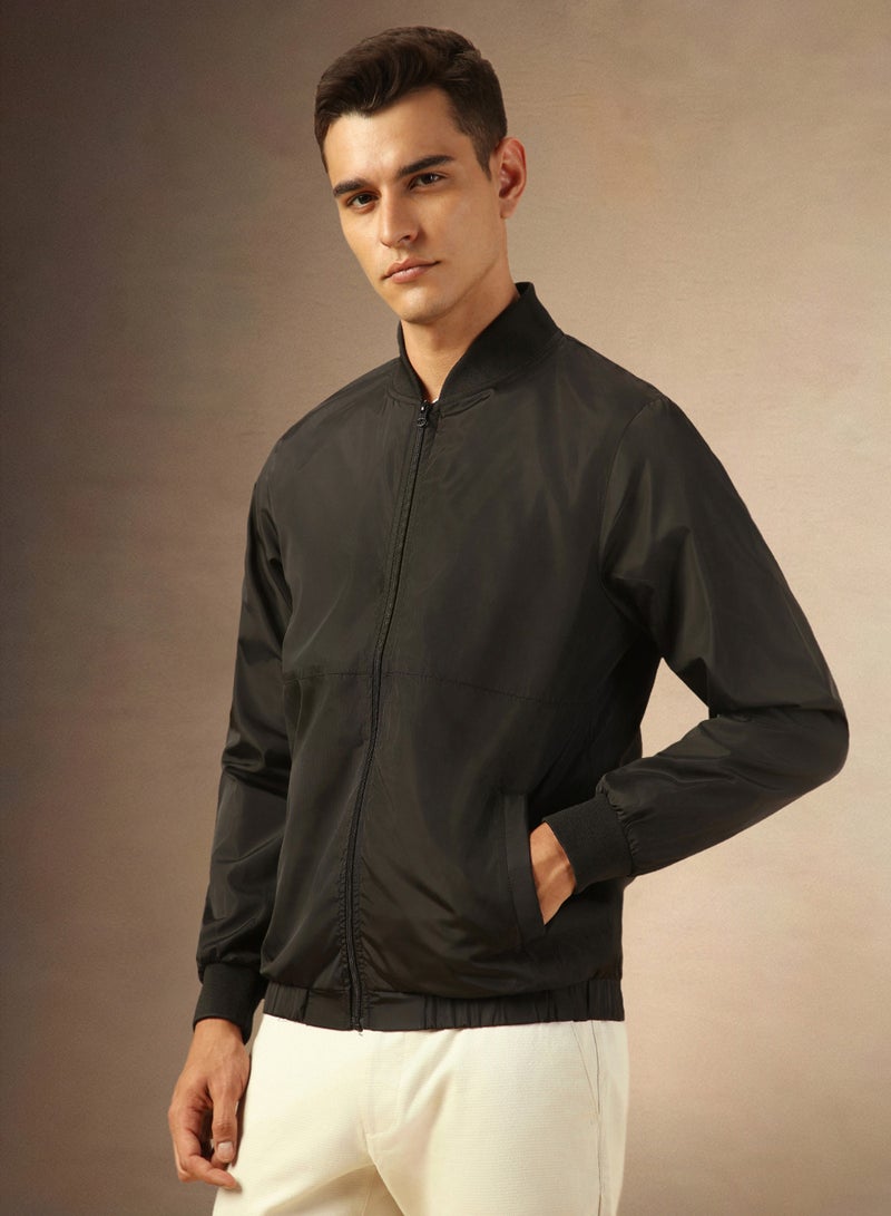 Dennis Lingo Men Stand Collar Solid Casual Bomber Jacket - Image 3