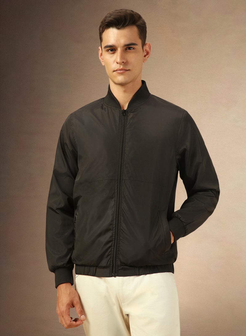 Dennis Lingo Men Stand Collar Solid Casual Bomber Jacket - Image 2