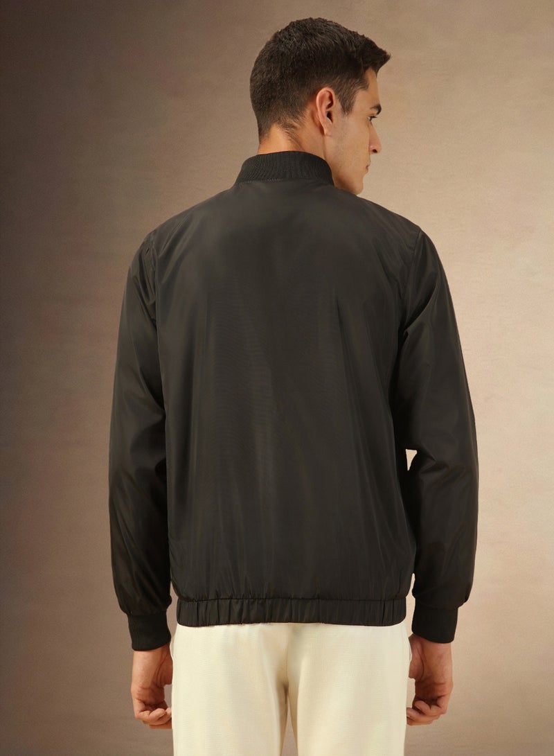 Dennis Lingo Men Stand Collar Solid Casual Bomber Jacket - Image 4