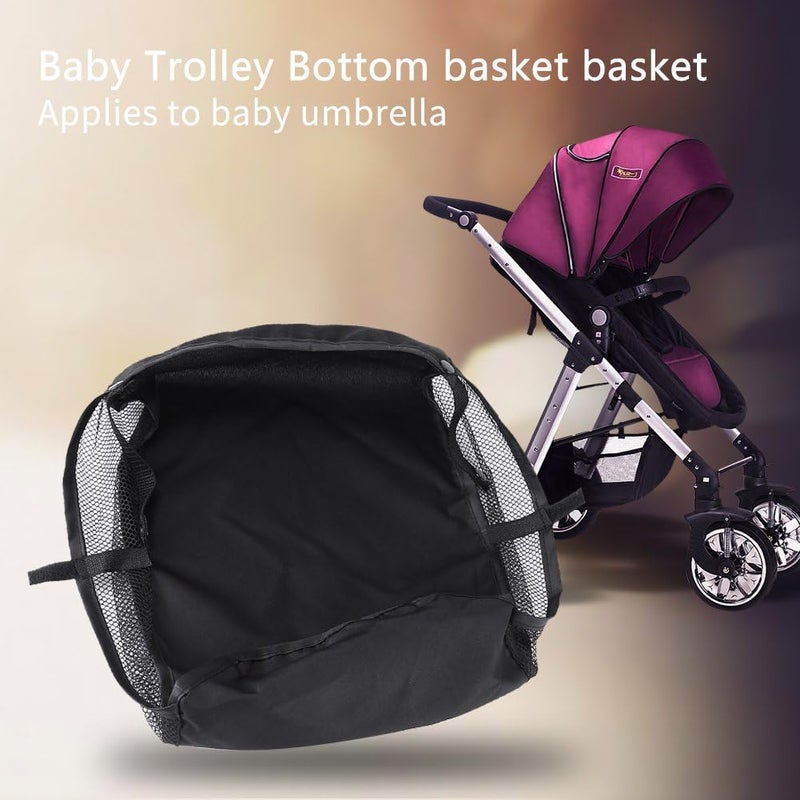 klarako Stroller Bottom Storage Bag, 2PCS Installable Baby Car Buggy Pushchair Basket Shopping Case Organizer with Magic Sticker and Buttons, A Stable Firm Place for Placing Kid's Supplies - Image 2