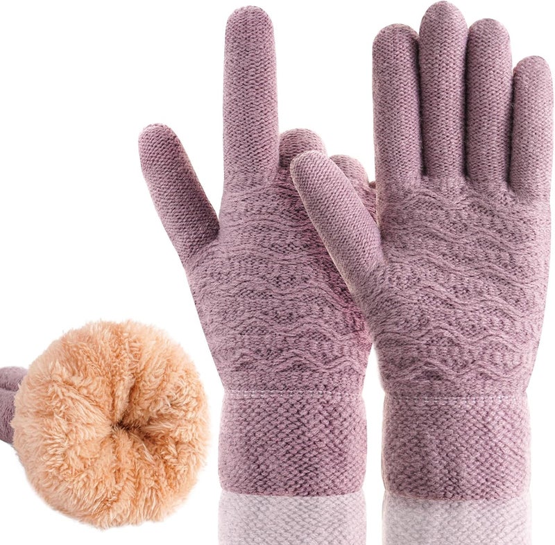 FENELY Women's Winter Warm Touch Screen Gloves Womens Thermal Cable Knit Wool Fleece Lined Glove for Cold Weather - Image 1
