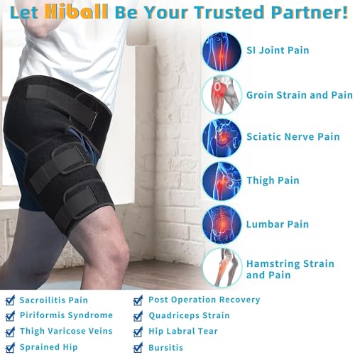 Hiball Adjustable Hip Brace, Groin & Hamstring Compression Wrap for Men Women, Thigh Compression Sleeve With 6 Pressure Straps, Buttock & Quad Support, Upper Leg Brace for Sciatic Nerve Pain, Bursitis - Image 2
