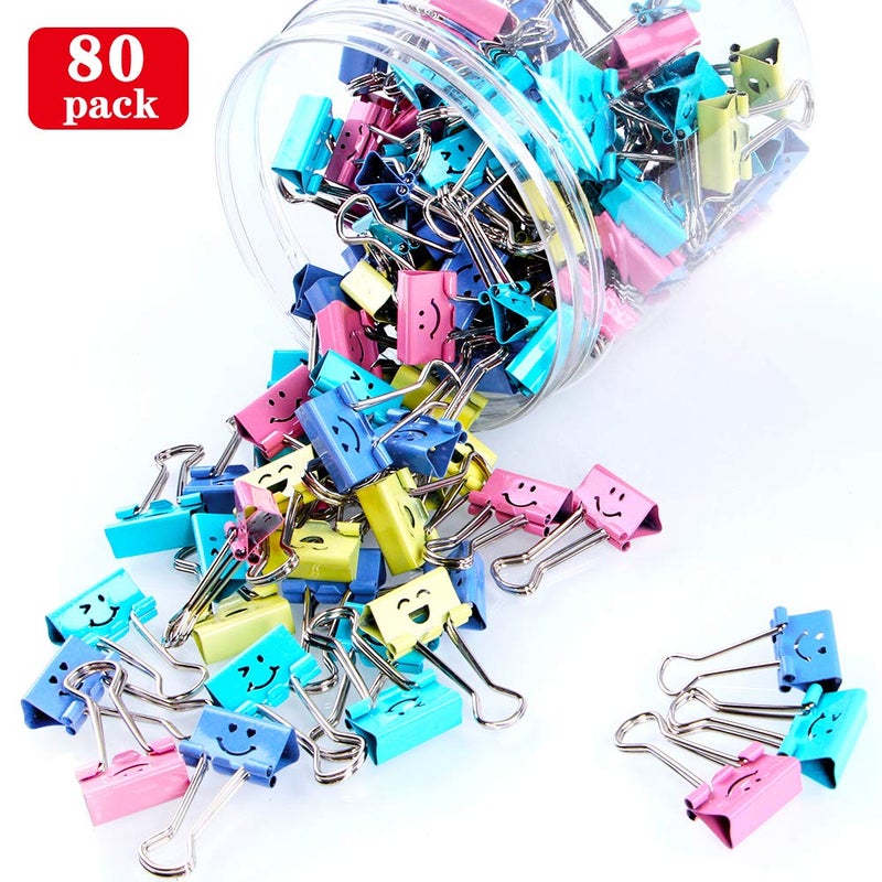 Limque ã€80packã€‘ Binder Clips, Limque Paper Clips,Paper Clamps with Colored Cute Hollow Smiling Face,80 Pcs Assorted Size Clip, for Office,Teacher Gifts and Kitchen - Image 3