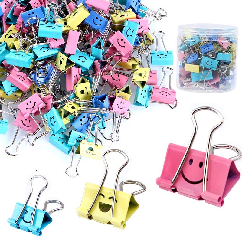 Limque ã€80packã€‘ Binder Clips, Limque Paper Clips,Paper Clamps with Colored Cute Hollow Smiling Face,80 Pcs Assorted Size Clip, for Office,Teacher Gifts and Kitchen - Image 1