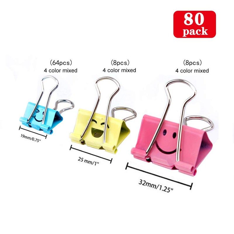 Limque ã€80packã€‘ Binder Clips, Limque Paper Clips,Paper Clamps with Colored Cute Hollow Smiling Face,80 Pcs Assorted Size Clip, for Office,Teacher Gifts and Kitchen - Image 2
