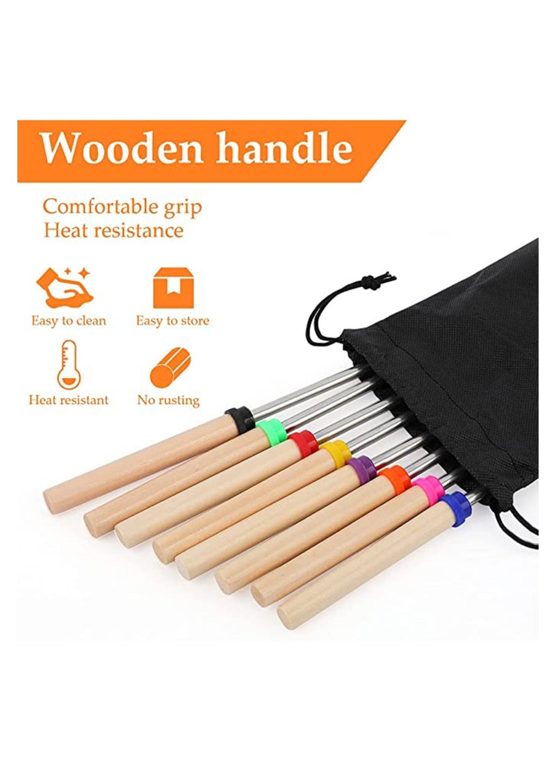 SYOSI - Extendable Marshmallow Roasting Sticks Set of 8 Telescoping Smores Skewers Hot Dog Forks with Wooden Handle for Fire Pit Campfire 32 Inch Stainless Steel BBQ Kit Outdoor Camping - Image 1