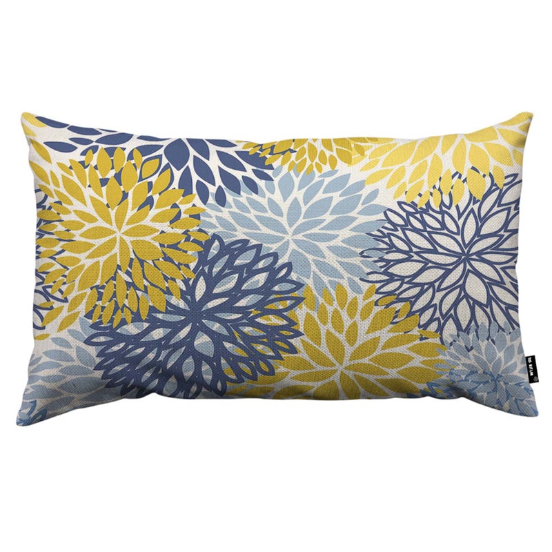 TKS MITLAN Chrysanthemum Pillow Covers 12x20 Inch Blue Yellow and Navy Spring Floral Plant Leaf Retro Style Pillows Decorative Throw Pillows Farmhouse Decor for Home Cushion Case