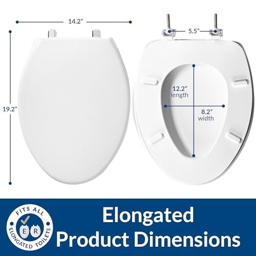 BEMIS 1900SS Commercial Heavy Duty Closed Front Toilet Seat with Cover, Industrial Seat with Chrome No Slam Hinges, Made in USA, Elongated, White - Image 4