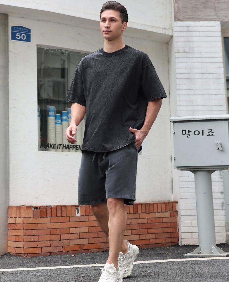 KEEPSHOWING 3 Pcs Oversized Heavy Cotton Summer T-Shirts Vintage Unisex Short Sleeves Casual Loose Basic Tops(A-Blue+Grey+Black 3XL) - Image 5
