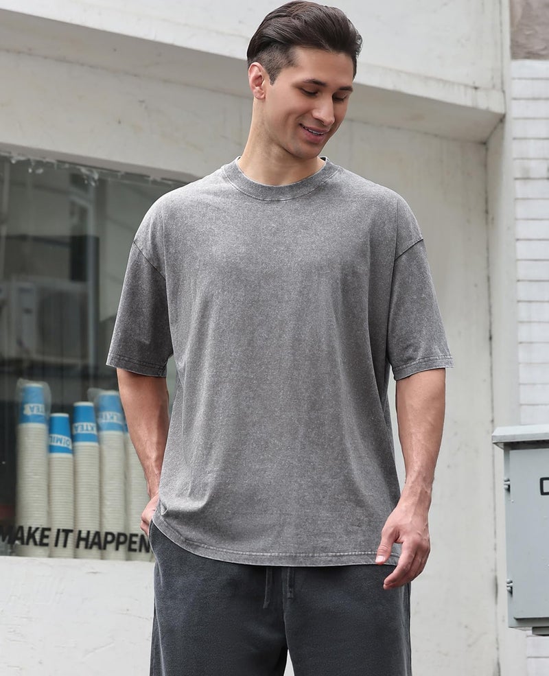 KEEPSHOWING 3 Pcs Oversized Heavy Cotton Summer T-Shirts Vintage Unisex Short Sleeves Casual Loose Basic Tops(A-Blue+Grey+Black 3XL) - Image 3