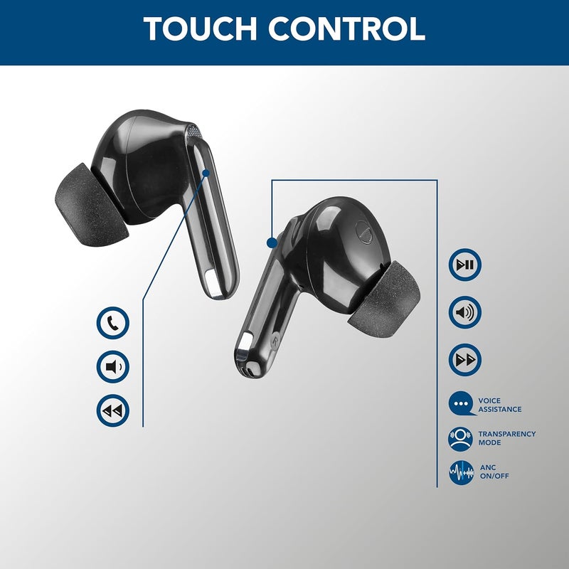 Cellularline TWS ECLIPSE True Wireless In-Ear Earbuds with Active Noise Cancelling, Noise-Free Calls, Transparency Mode, Bluetooth 5.3, Voice Assistant Support, 18H Total Playtime – Black - Image 2