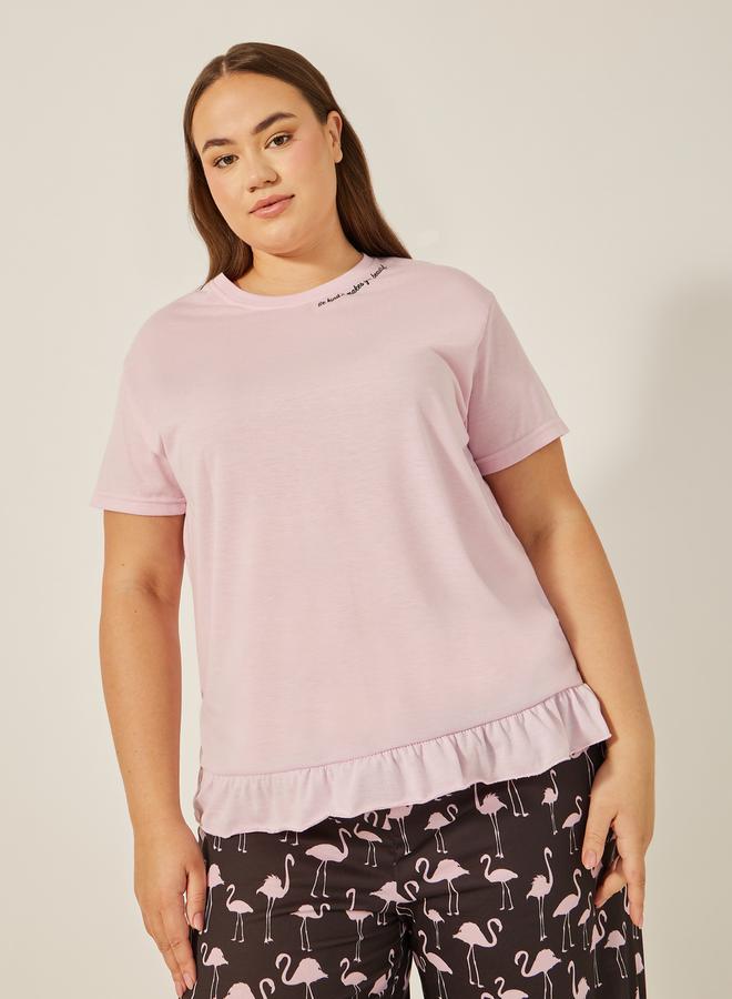 Styli Plus Size Slogan Print T-Shirt and Pyjama Set - Image 2