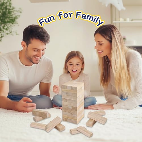 Offelec Giant Tumble Tower Games for Kids Adults, 54 Wooden Blocks Stacking to Over 4 FT Stacking Tumbling Blocks, Family Floor/Board Indoor/Outdoor Yard Games with Carry/Storage Bag Stacking Toys - Image 5