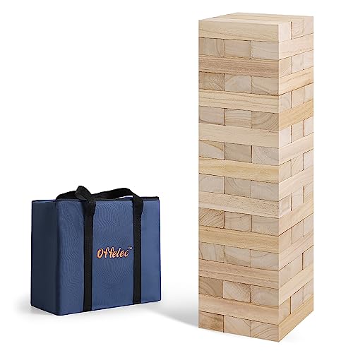 Offelec Giant Tumble Tower Games for Kids Adults, 54 Wooden Blocks Stacking to Over 4 FT Stacking Tumbling Blocks, Family Floor/Board Indoor/Outdoor Yard Games with Carry/Storage Bag Stacking Toys - Image 1