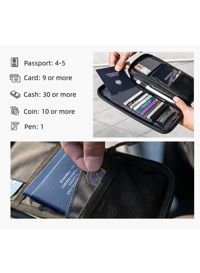 حقيبة السفر لحاملي جواز السفر العائلي، منظم وثائق السفر مع حماية RFID، غلاف جواز سفر، مثالي للحفاظ على جواز السفر وبطاقات الهوية وتأشيرات الرحلة والنقود بأمان وسلامة، الأسود - Image 3