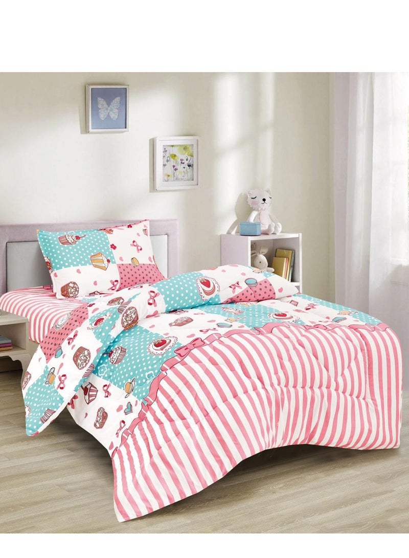 مينج لي طقم لحاف مفرش سرير أطفال ناعم ورقيق متوسط ​​الحشو مكون من 3 قطع سرير مقاس واحد للأولاد والبنات بطباعة عصرية ونمط مخيط - Image 1