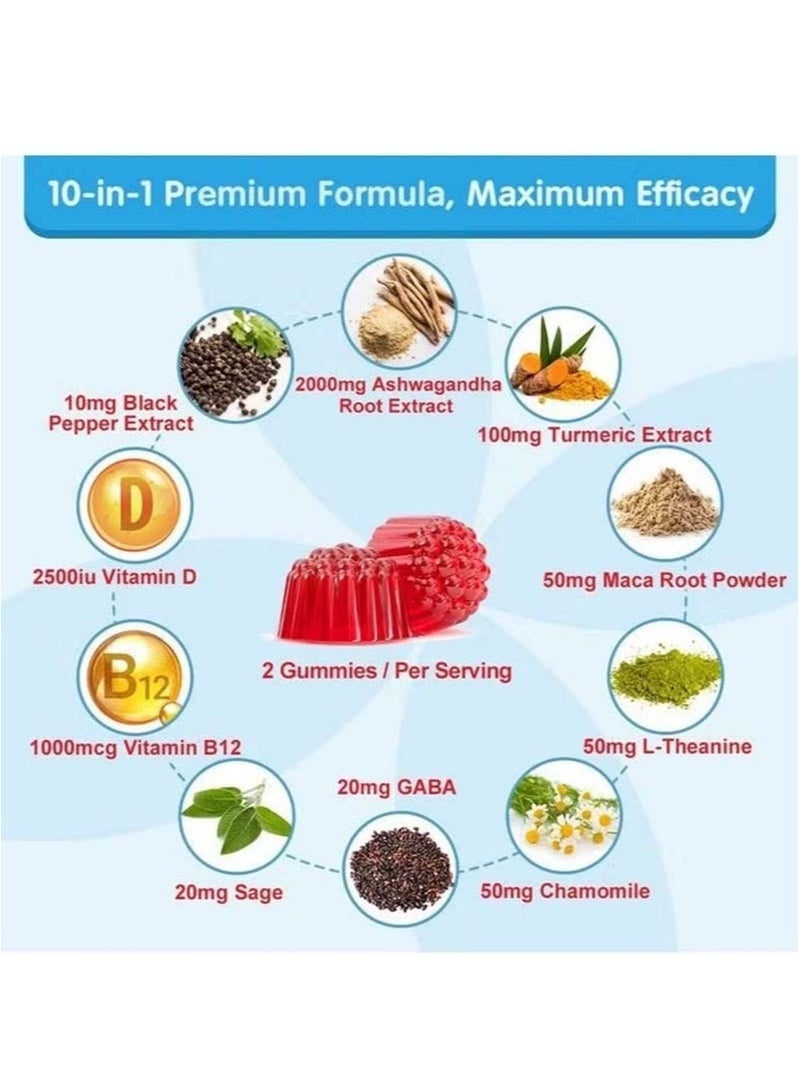 Wins Town Ashwagandha Gummies 2000Mg Organic Ashwa Root Extract Supplement for Women and Men 60 Count Ashwagandha Blend Gummies Combination Supplements - Image 2