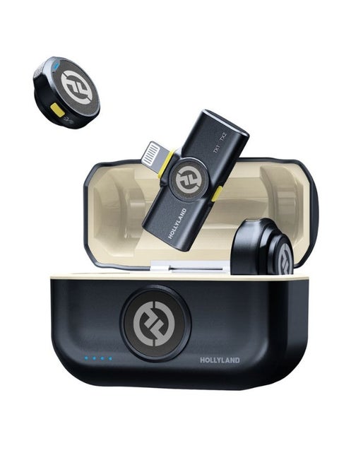 Hollyland LARK M2 Duo Wireless Microphone System for iPhone – 2-Person Clip-On Mic with Lightning Connector, ENC Noise Cancellation, Charging Case (for iOS Devices)