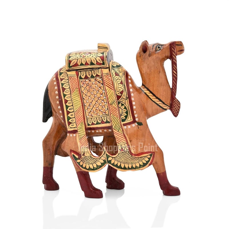 Shoppers Point Handcrafted Wooden Camel Golden Painted Decorative ShowpieceFigurine for Home Office Decor and Gift SPWDN66 - Image 1
