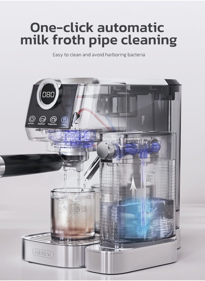 HiBREW - HiBREW 3 in 1 Semi Automatic Espresso Cappuccino Latte Coffee Machine Automatic Milk Froth Ground Coffee Stainless Steels H13A - Image 1