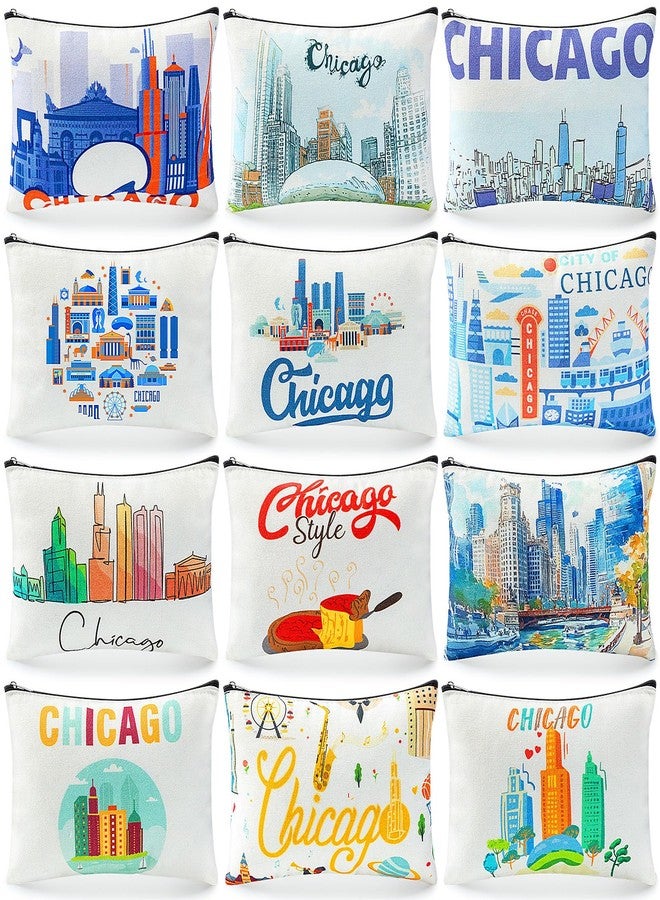 Reginary 12 Pcs Chicago Souvenirs Makeup Bag Travel Gift Cosmetic Bag Trip Favors Chicago City Themed Gifts for Traveller Birthday Christmas Bachelorette Party Favors - Image 1