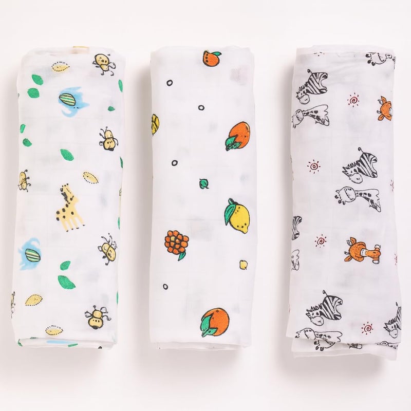 Firstblow 100% Cotton Muslin Baby Swaddle Set, Pack of 3, Muslin Cotton swaddling wrap for New Born Baby, New Born Swaddle, New Born Soft Blanket, Towel | Size-105cm x 100cm (41"x39") - Image 1