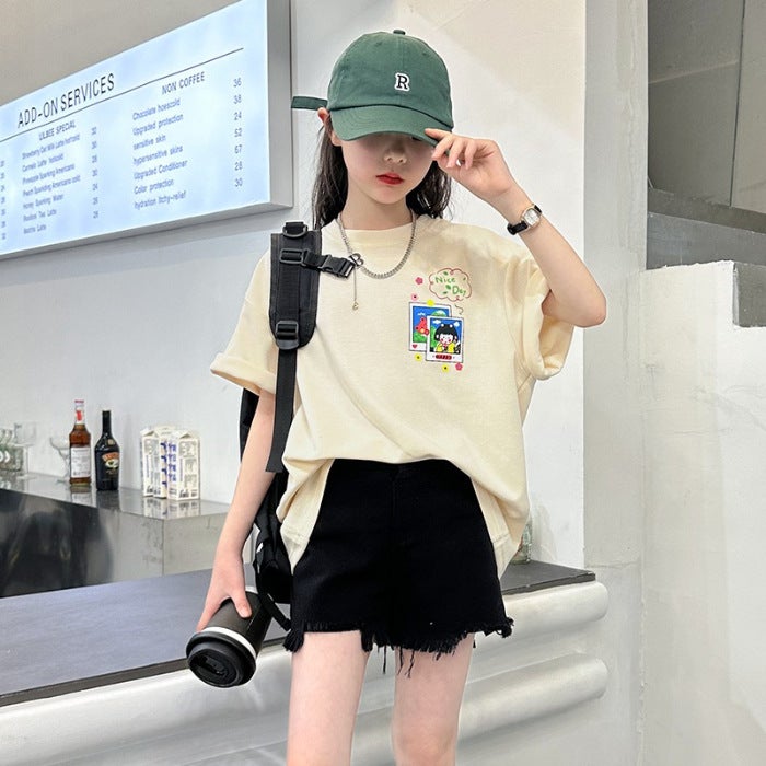 Boys And Girls Short-Sleeved Cotton T-Shirt 2024 Summer Loose Top Mid-Large Children'S Printed Children'S Half-Sleeved T-Shirt - Image 1