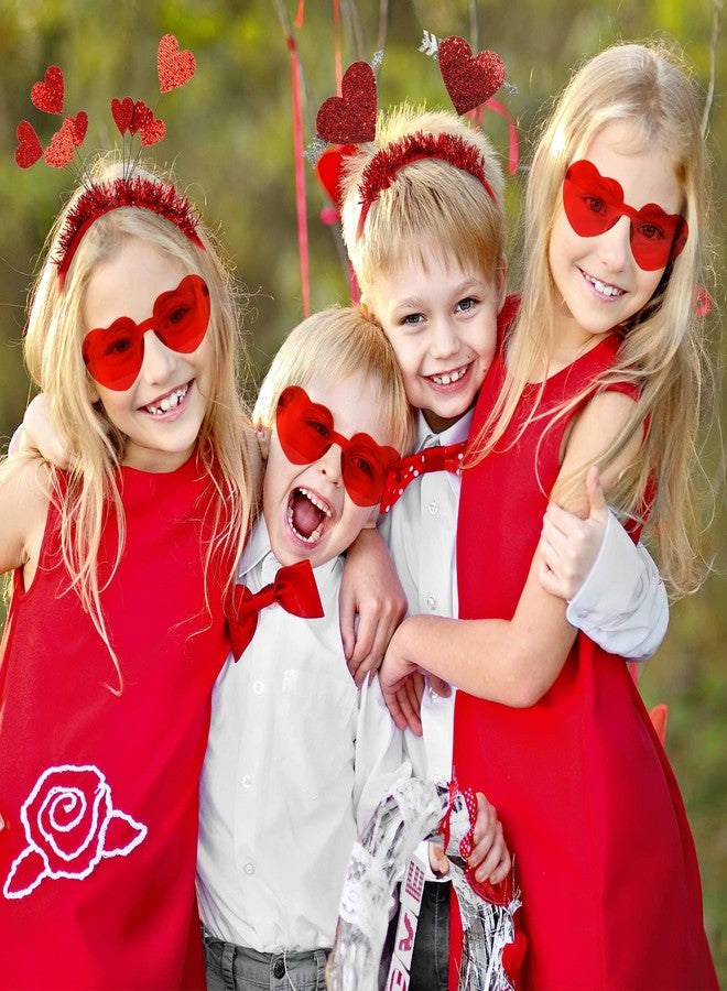 Whaline Valentine Party Accessories 6Pcs Glitter Red Heart Bopper Headbands and 6 Pairs Heart Shape Eyeglasses Love Arrow Sparkling Hairband Transparent Eyewear for Wedding Party Favor Supplies - Image 5