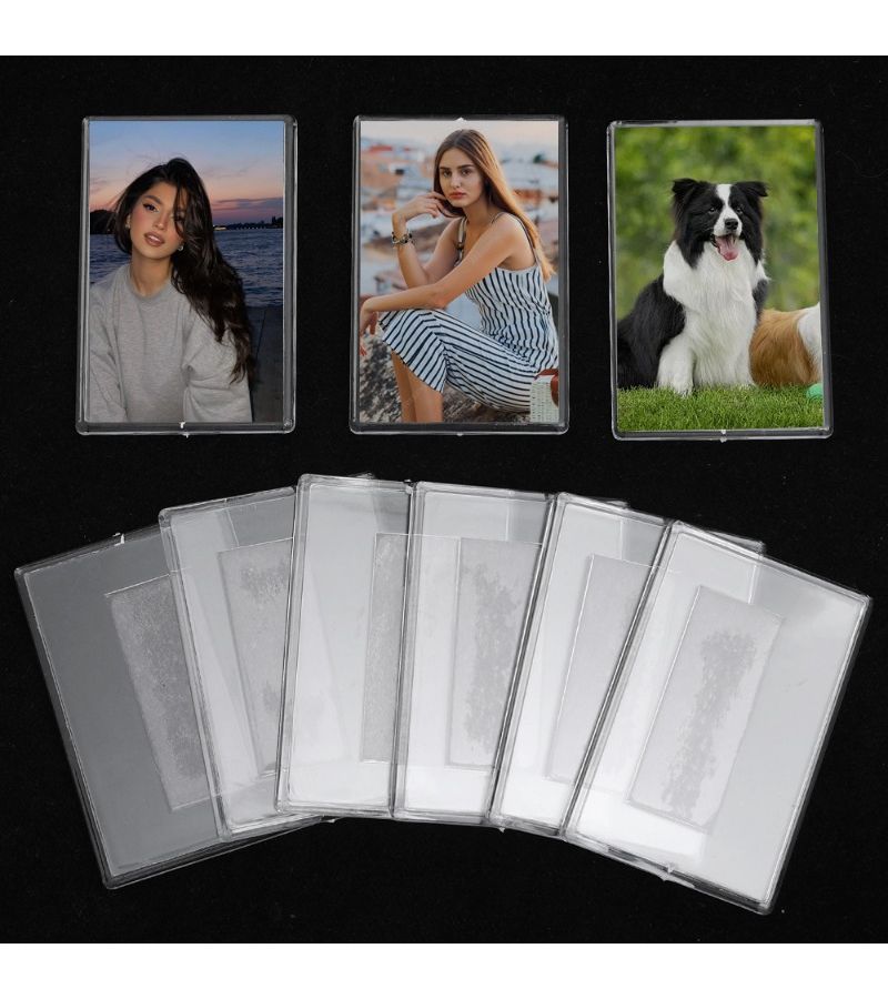 3.7 x 2.44 Inch Clear Acrylic Magnetic Photo Holders 5 Pcs Vertical Unfinished Wood Frames For Office Desk Photo Display Art Deco Decor - Image 1