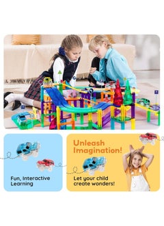 PicassoTiles PicassoTiles Race Car Track Magnetic Building Blocks Set with 2 Toy LED Cars ( 50 pieces )  - Image 4