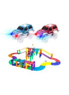 PicassoTiles PicassoTiles Race Car Track Magnetic Building Blocks Set with 2 Toy LED Cars ( 50 pieces )  - Image 2