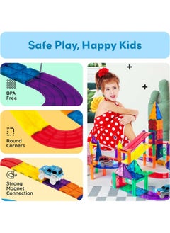 PicassoTiles PicassoTiles Race Car Track Magnetic Building Blocks Set with 2 Toy LED Cars ( 50 pieces )  - Image 3