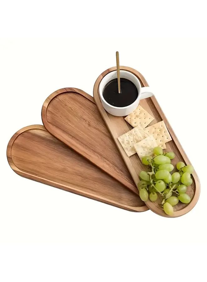 Oval Wooden Fruit Snack Plate Set Of Three Serving Tray For Charcuterie Cheese Party - Image 5
