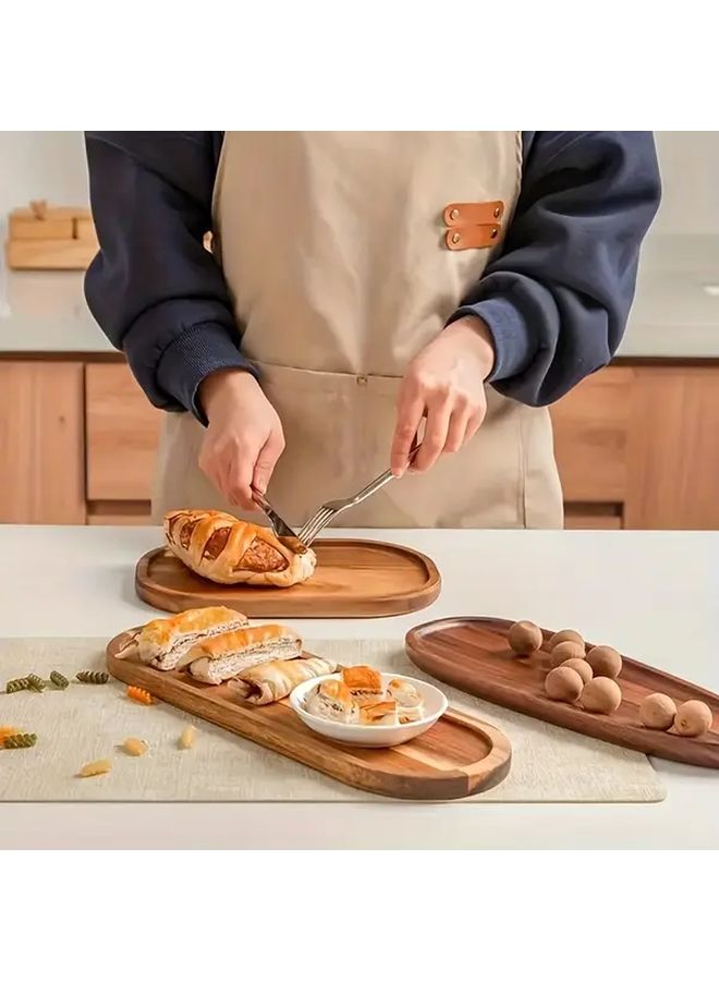 Oval Wooden Fruit Snack Plate Set Of Three Serving Tray For Charcuterie Cheese Party - Image 4